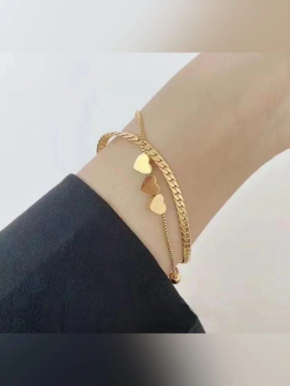 18k Gold Plated Heart Pendant Layered Bracelet